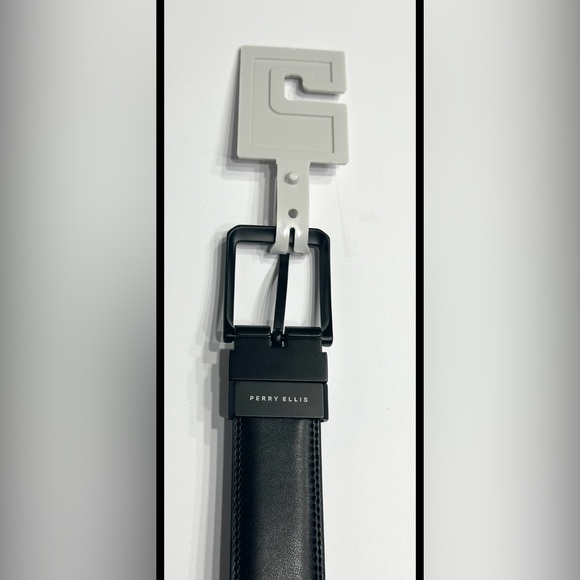 Perry Ellis Mens NEW Black Reversible Dress Belt Men's Sz 42 Faux Leather - Picture 4 of 10